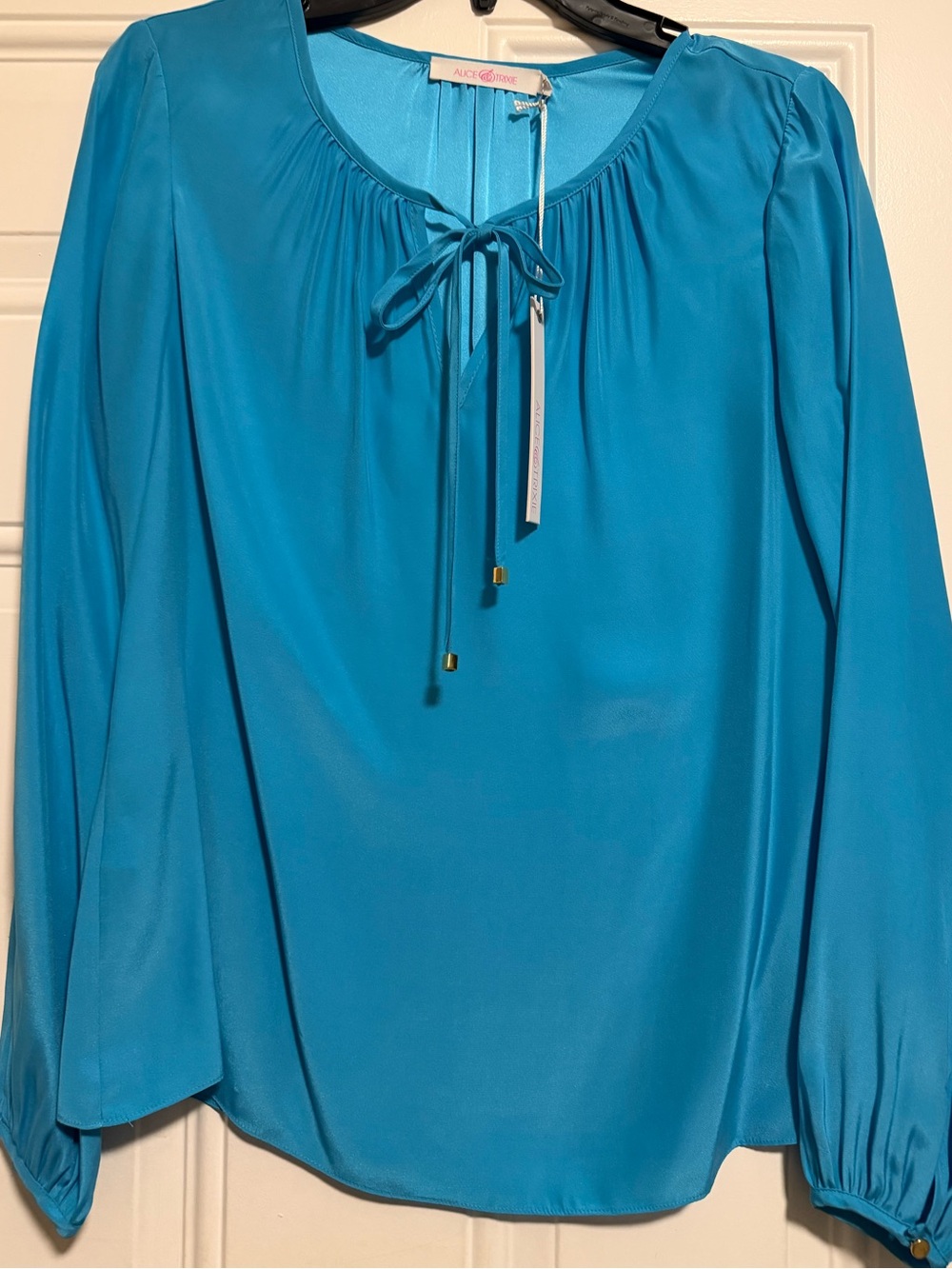 Alice & Trixie Turquoise Tie-Neck Long Sleeve Blouse
